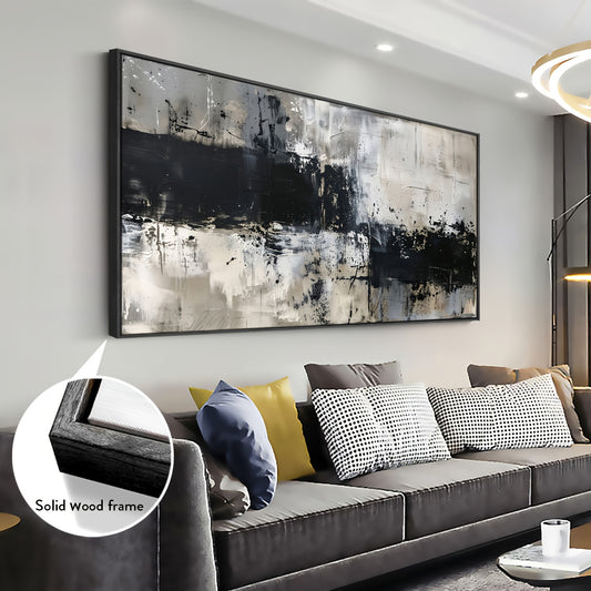 1pc Art Deco French-Style Vintage Abstract Canvas Wall Art, Black Grey Ink Painting on Pine Wood Frame, Modern Transverse Orientation Poster for Home Office, Living Room, Bedroom, Kitchen, Restaurants - Indoor & Outdoor Ready