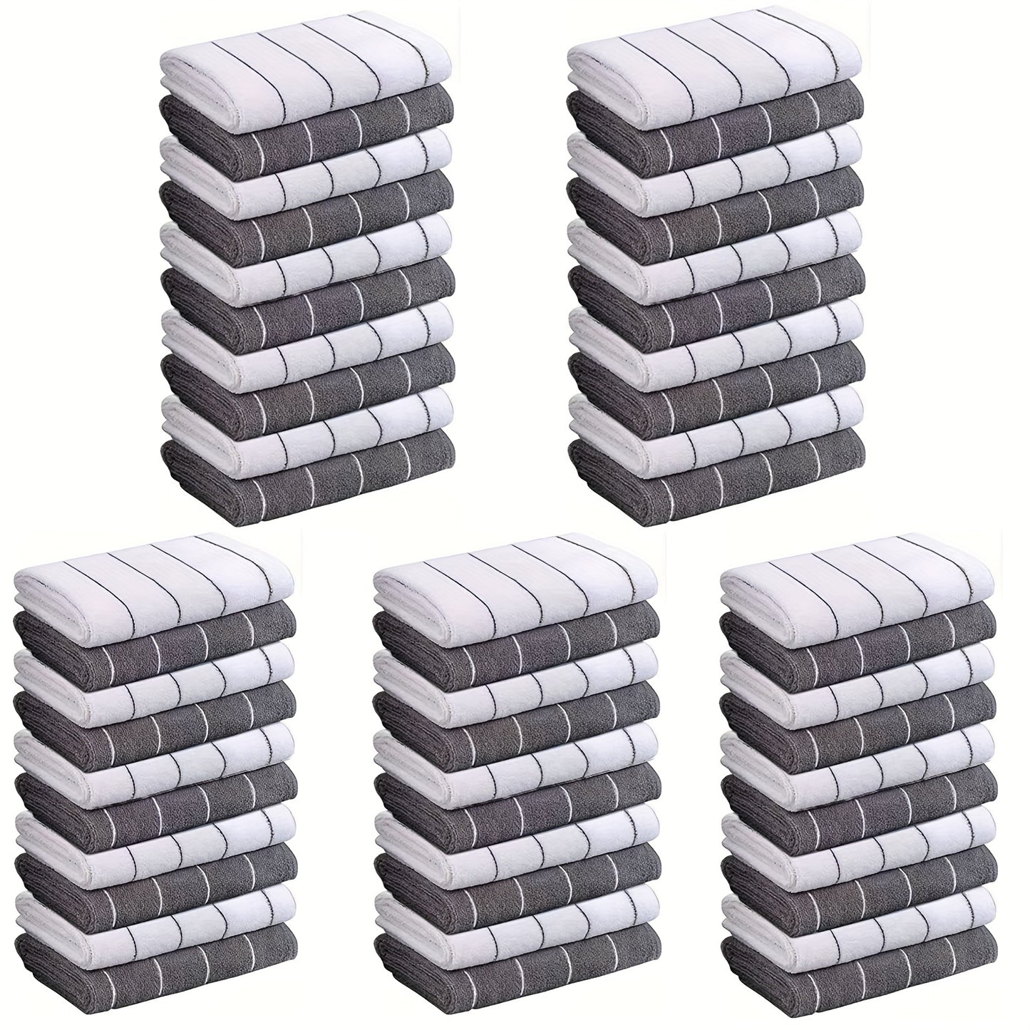 [Super Absorbent Towels] 5pcs HYER KITCHEN Super Absorbent Microfiber Cleaning Towels, Quick-Drying, Striped Gray and White, Multipurpose for Kitchen & Bathroom Use