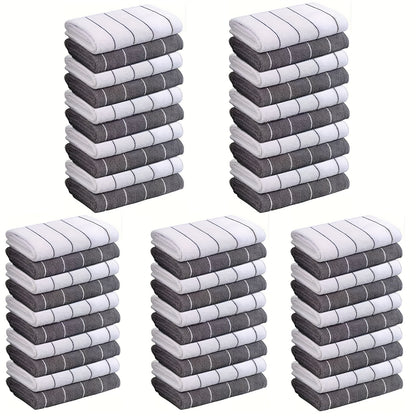 [Super Absorbent Towels] 5pcs HYER KITCHEN Super Absorbent Microfiber Cleaning Towels, Quick-Drying, Striped Gray and White, Multipurpose for Kitchen & Bathroom Use