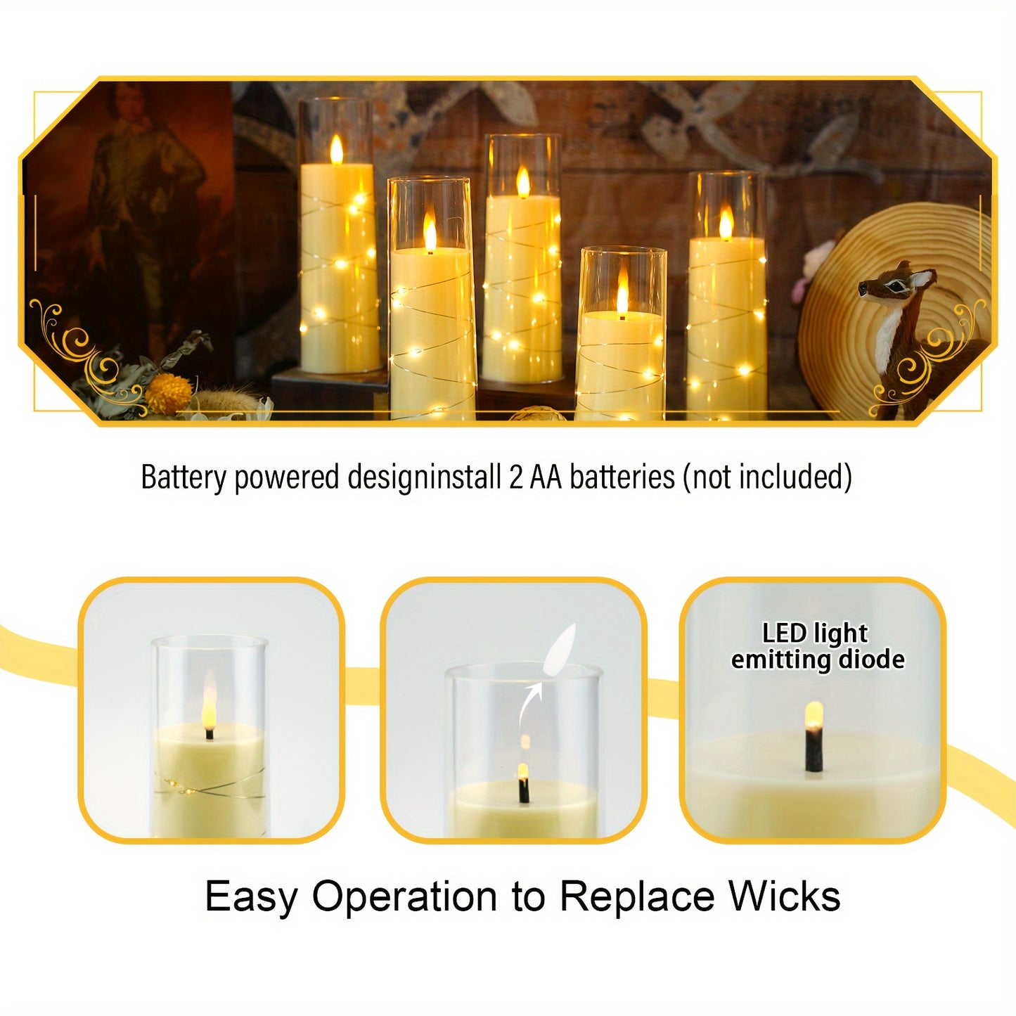 [Fast Arrival] 7-Acrylic Flameless Column Candle - Flameless Candles with Remote Control, Embedded Star String, and Battery Powered LED Lights - Perfect Home Decoration for Halloween and Christmas Ambiance