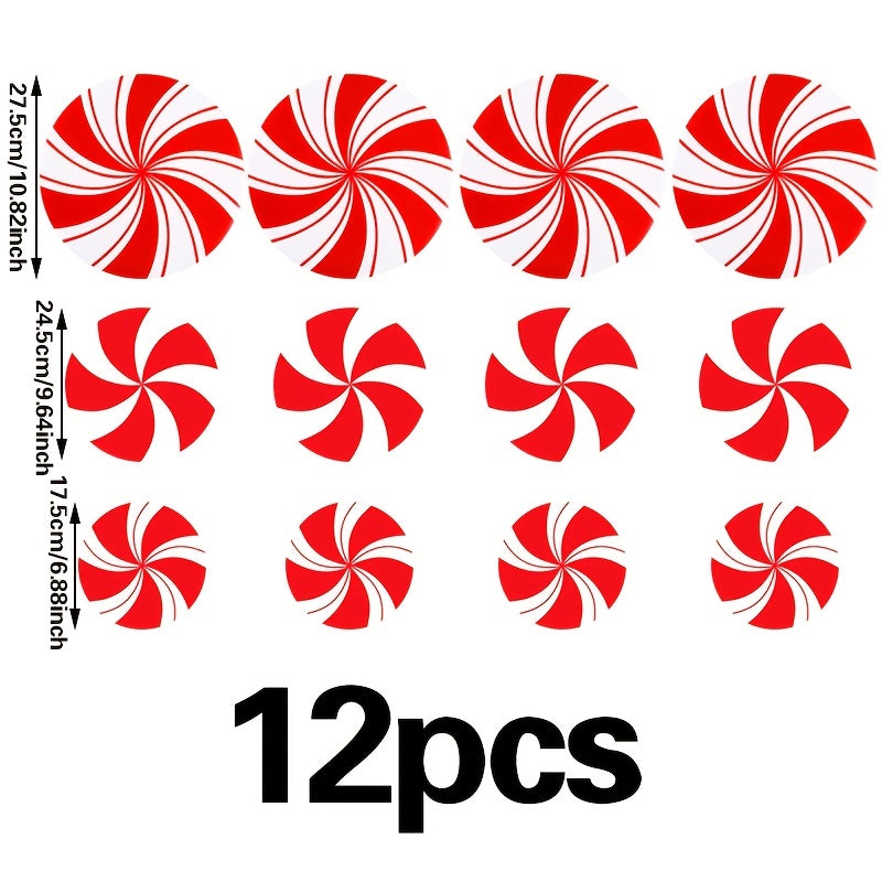 12pcs Red Candy Stickers, Christmas Decoration, Red Candy Wall Floor Stickers, Christmas Decoration Window Stickers, Christmas Party Decoration, Home Decoration Stickers, Christmas Party Supply