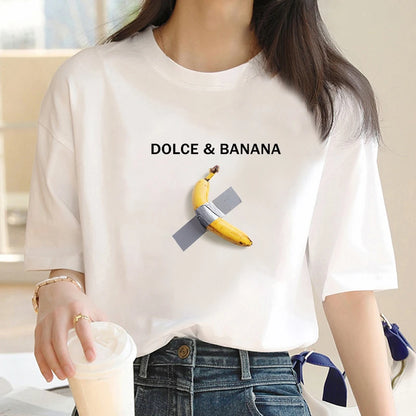 T-shirt Dolce Banana Print Y2K pour femme, surdimensionné, manches courtes, ample, 100 % coton doux, été