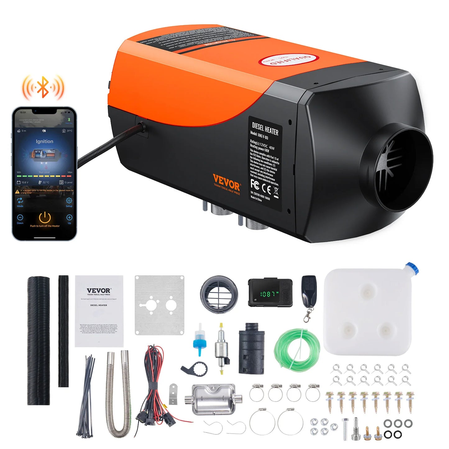 SucceBuy Car Heater 2/5/8KW Diesel Air Heater 12V With Silencer Remote Control Truck Boat Bus Trailer Air Diesel Parking Heater