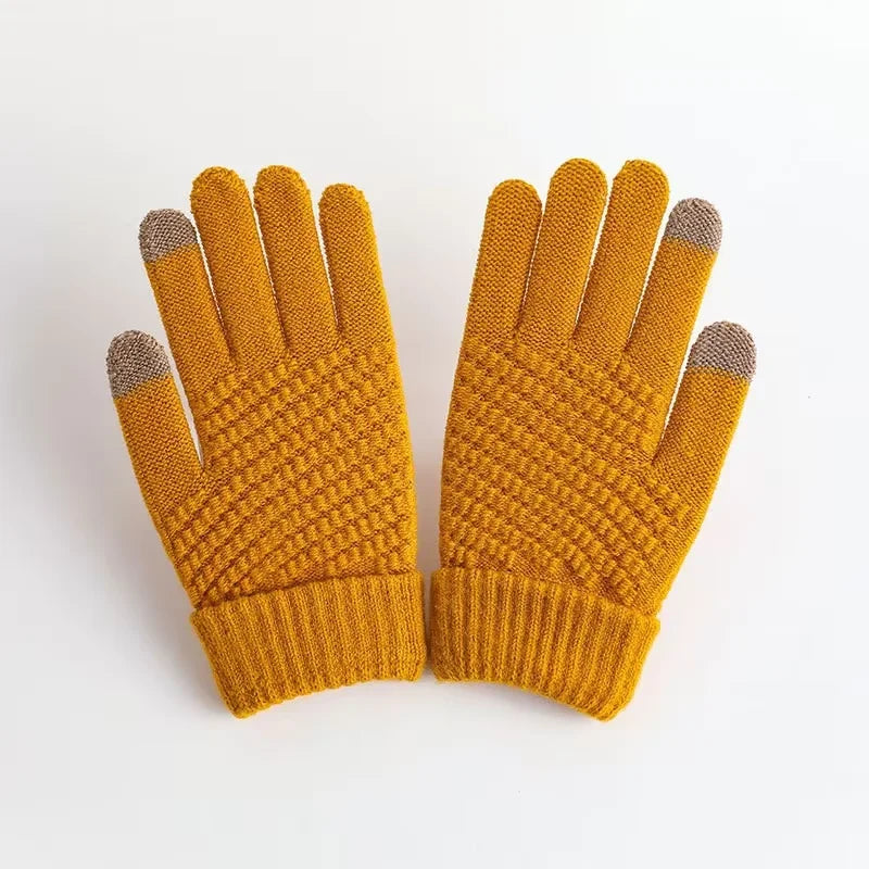 Gants pour femmes Tricotés Solide Automne Hiver Chauffe-mains Épaississement Doublure Ski Court Poignet Femme Doigts complets Mitaines