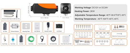 SucceBuy Car Heater 2/5/8KW Diesel Air Heater 12V With Silencer Remote Control Truck Boat Bus Trailer Air Diesel Parking Heater