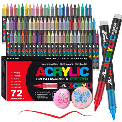 12-120 Colors Acrylic Paint Pens Markers Brush Tip Paint Markers for Rock Painting Wood Canvas Stone Christmas Gift DIY Crafts