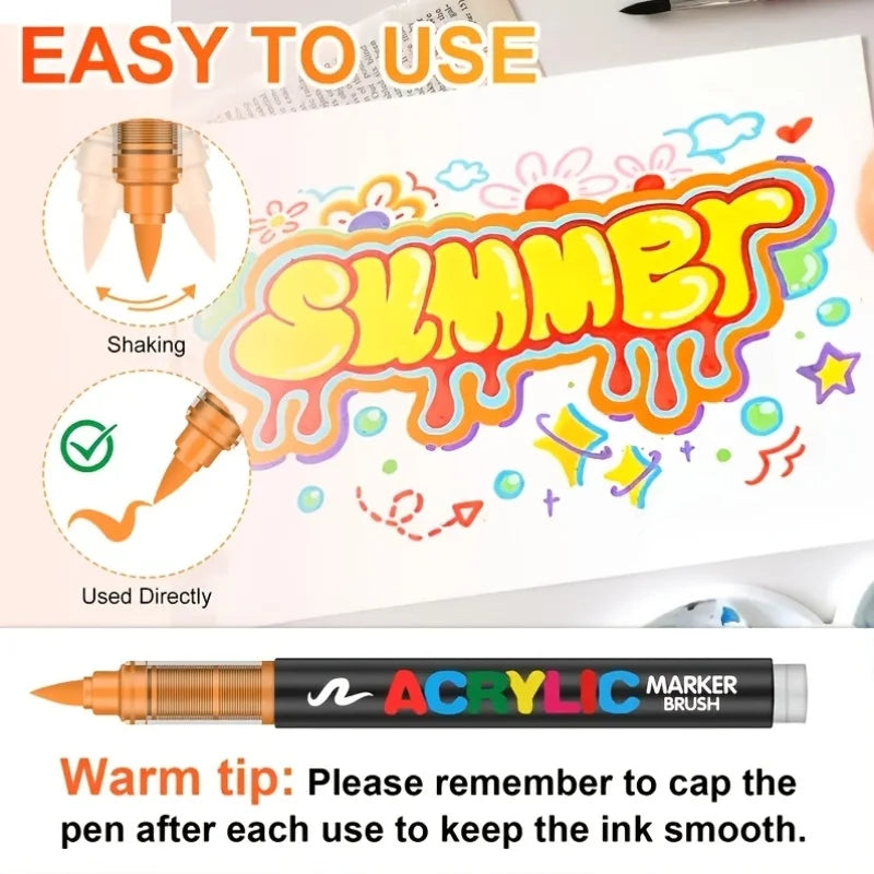 12-120 Colors Acrylic Paint Pens Markers Brush Tip Paint Markers for Rock Painting Wood Canvas Stone Christmas Gift DIY Crafts