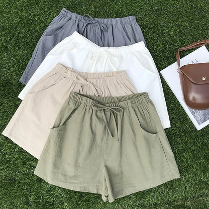Short d'entraînement d'été en coton et lin pour femme, taille haute, ample, tendance, pour la maison, style motard