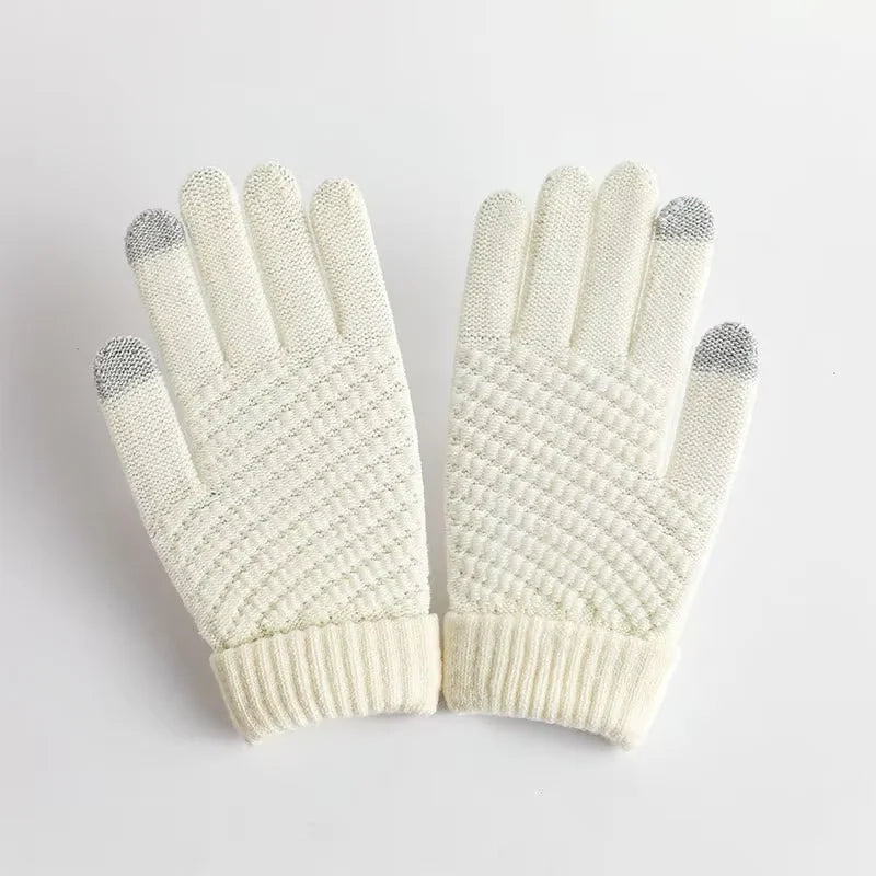 Gants pour femmes Tricotés Solide Automne Hiver Chauffe-mains Épaississement Doublure Ski Court Poignet Femme Doigts complets Mitaines