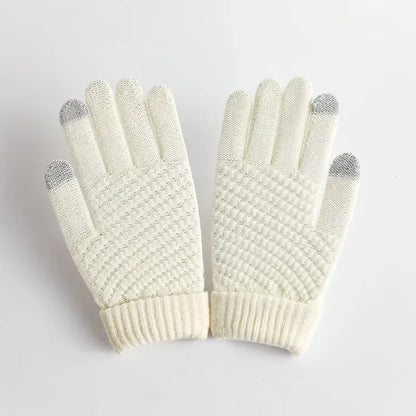 Gants pour femmes Tricotés Solide Automne Hiver Chauffe-mains Épaississement Doublure Ski Court Poignet Femme Doigts complets Mitaines