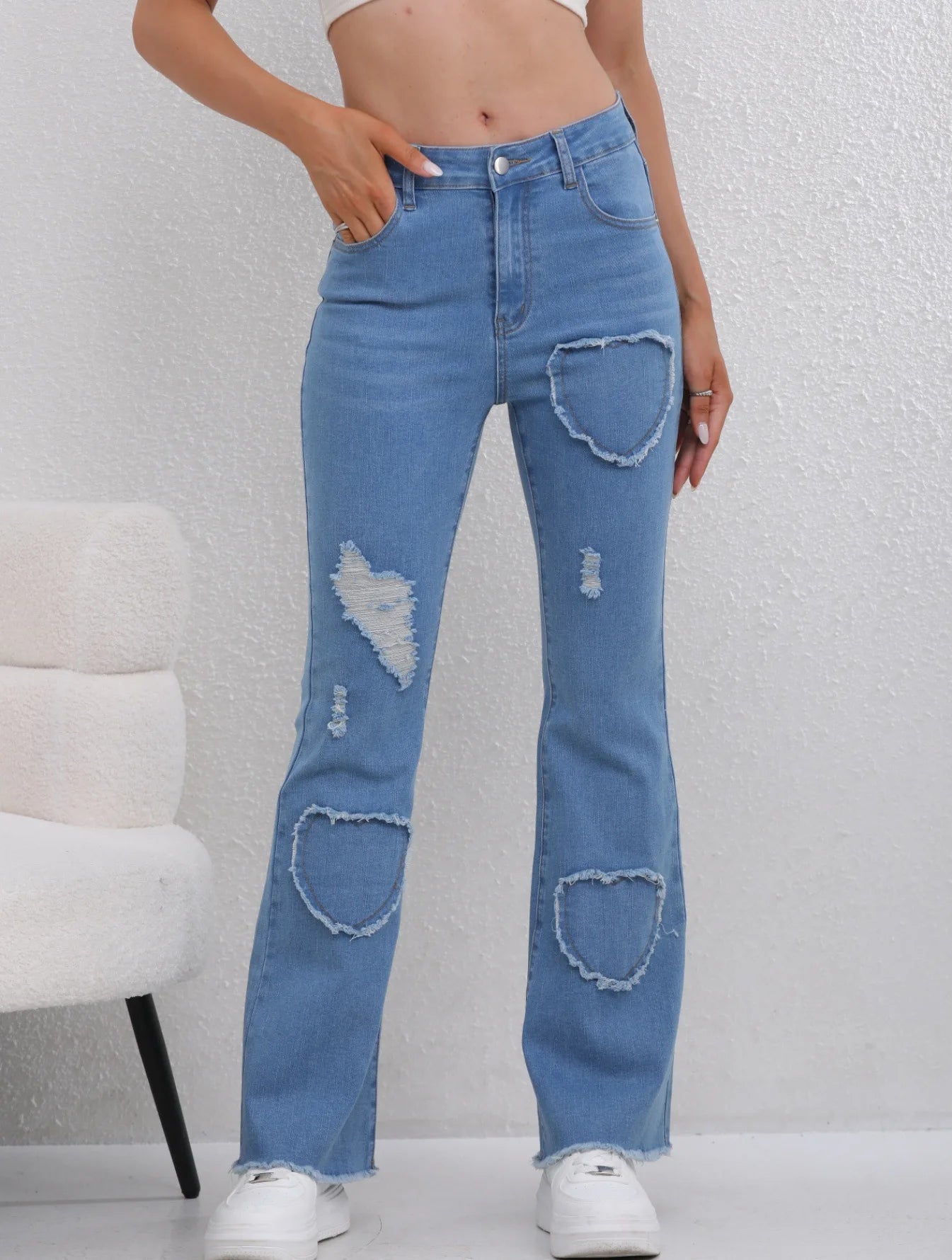 Pantalon évasé en jean pour femmes, jeans à trou, coupe Boot Cut, Distressed 2025 Streetwear, taille haute, stretch, vintage, pantalon pleine longueur
