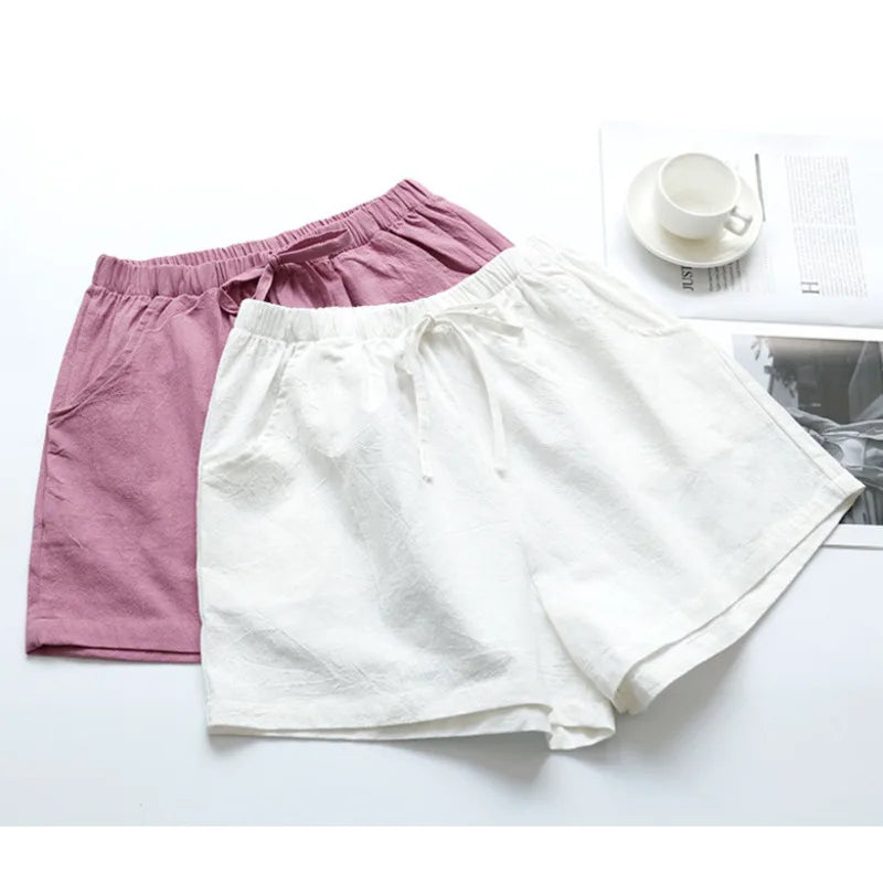 Short d'entraînement d'été en coton et lin pour femme, taille haute, ample, tendance, pour la maison, style motard