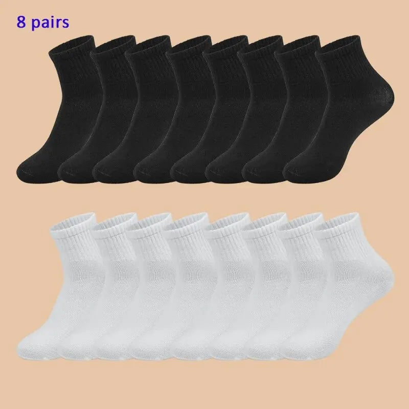 5/8 paires de chaussettes décontractées en coton noir pour hommes et femmes, longueur moyenne, douces et chaudes, automne/hiver, couleur unie