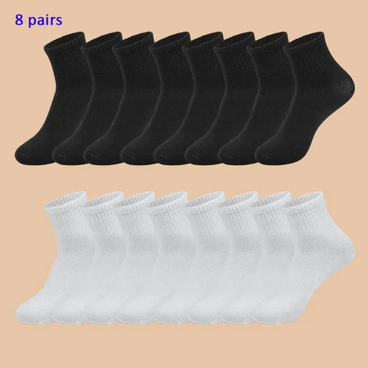 5/8 paires de chaussettes décontractées en coton noir pour hommes et femmes, longueur moyenne, douces et chaudes, automne/hiver, couleur unie