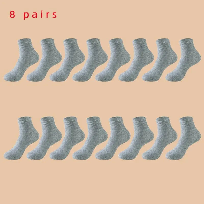 5/8 paires de chaussettes décontractées en coton noir pour hommes et femmes, longueur moyenne, douces et chaudes, automne/hiver, couleur unie