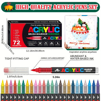 12-120 Colors Acrylic Paint Pens Markers Brush Tip Paint Markers for Rock Painting Wood Canvas Stone Christmas Gift DIY Crafts
