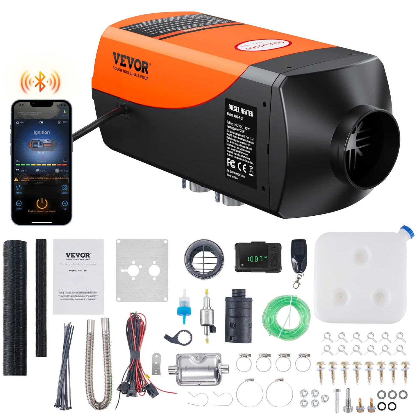 SucceBuy Car Heater 2/5/8KW Diesel Air Heater 12V With Silencer Remote Control Truck Boat Bus Trailer Air Diesel Parking Heater