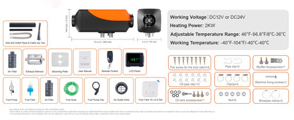 SucceBuy Car Heater 2/5/8KW Diesel Air Heater 12V With Silencer Remote Control Truck Boat Bus Trailer Air Diesel Parking Heater