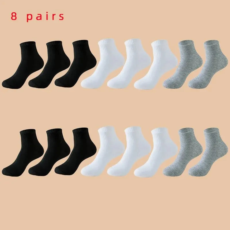 5/8 paires de chaussettes décontractées en coton noir pour hommes et femmes, longueur moyenne, douces et chaudes, automne/hiver, couleur unie