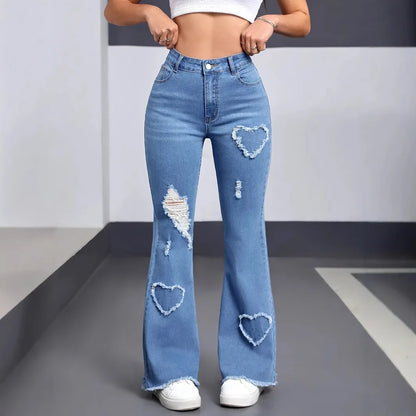 Pantalon évasé en jean pour femmes, jeans à trou, coupe Boot Cut, Distressed 2025 Streetwear, taille haute, stretch, vintage, pantalon pleine longueur