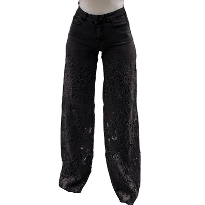 Pantalon en jean pour femmes avec Poches ample Bouton Pantalon à jambe droite Été Elagant Street Lady Outwear