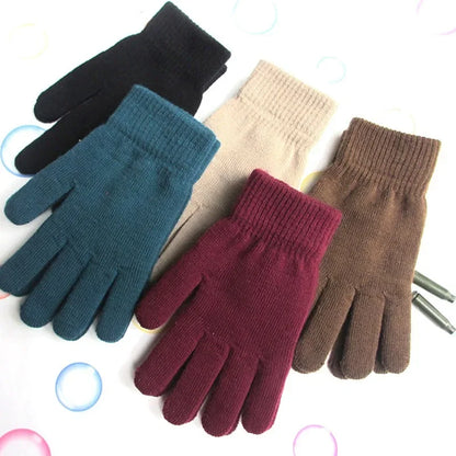 Gants pour femmes Tricotés Solide Automne Hiver Chauffe-mains Épaississement Doublure Ski Court Poignet Femme Doigts complets Mitaines
