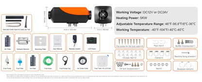 SucceBuy Car Heater 2/5/8KW Diesel Air Heater 12V With Silencer Remote Control Truck Boat Bus Trailer Air Diesel Parking Heater