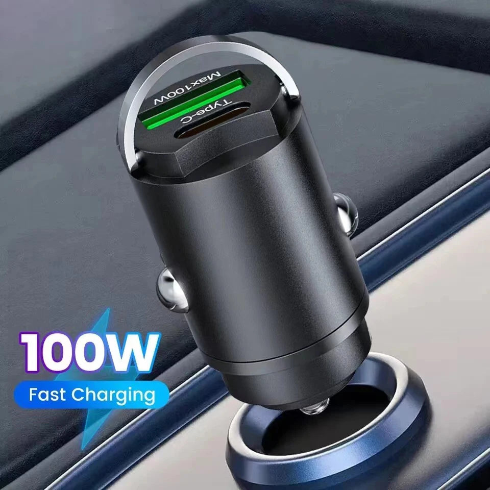 100W USB Car Charger Dual Ports Fast Charging Car Phone Charger For iPhone Samsung Xiaomi Quick Charge 3.0 Type C Charger In Car