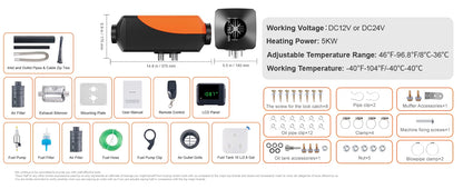 SucceBuy Car Heater 2/5/8KW Diesel Air Heater 12V With Silencer Remote Control Truck Boat Bus Trailer Air Diesel Parking Heater