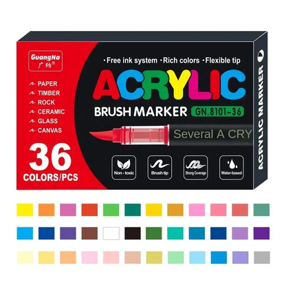 12-120 Colors Acrylic Paint Pens Markers Brush Tip Paint Markers for Rock Painting Wood Canvas Stone Christmas Gift DIY Crafts