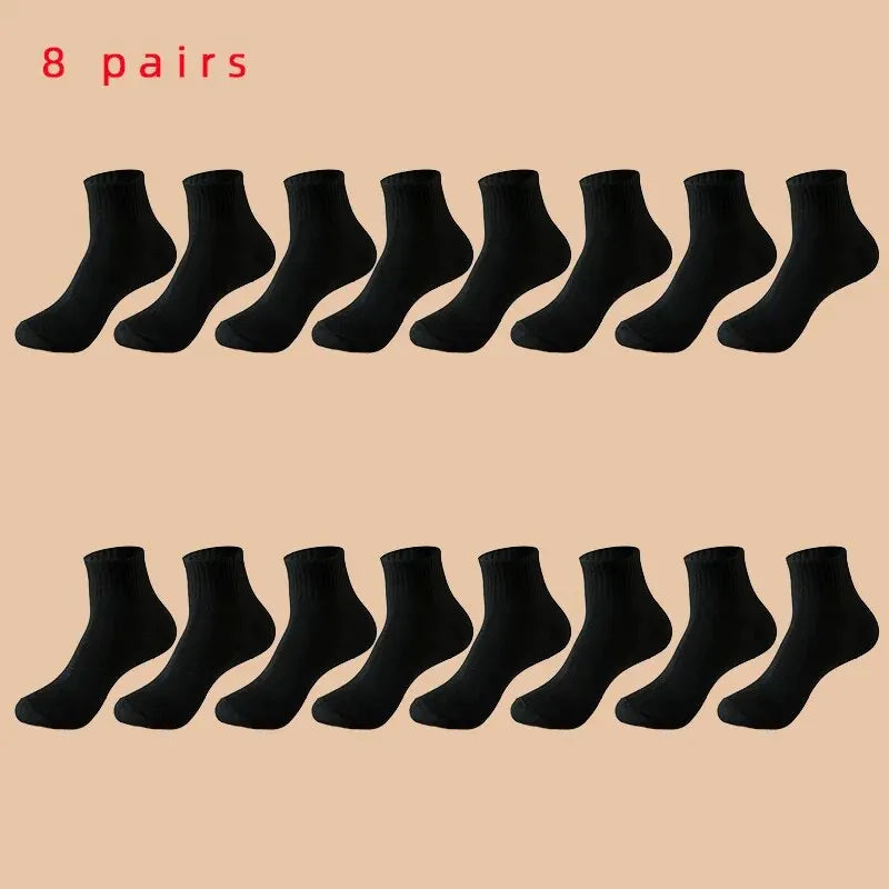5/8 paires de chaussettes décontractées en coton noir pour hommes et femmes, longueur moyenne, douces et chaudes, automne/hiver, couleur unie