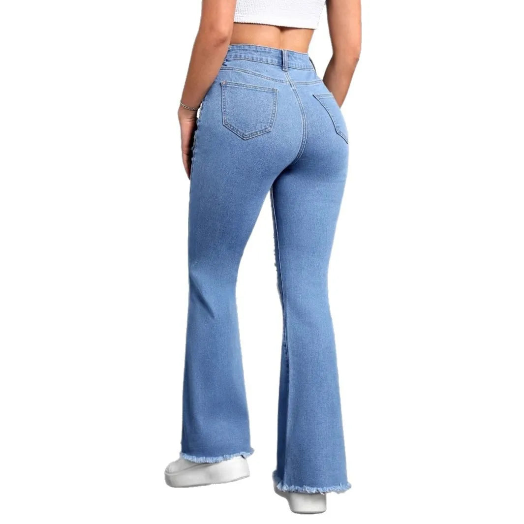 Pantalon évasé en jean pour femmes, jeans à trou, coupe Boot Cut, Distressed 2025 Streetwear, taille haute, stretch, vintage, pantalon pleine longueur