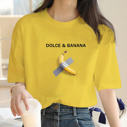 T-shirt Dolce Banana Print Y2K pour femme, surdimensionné, manches courtes, ample, 100 % coton doux, été