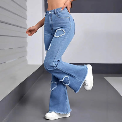 Pantalon évasé en jean pour femmes, jeans à trou, coupe Boot Cut, Distressed 2025 Streetwear, taille haute, stretch, vintage, pantalon pleine longueur