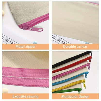 12PCS Blank Canvas Bag with Zipper, Multi Color Makeup Canvas Bag Cosmetic Bags Blank Pencil Case for School Travel DIY Accessories Storage