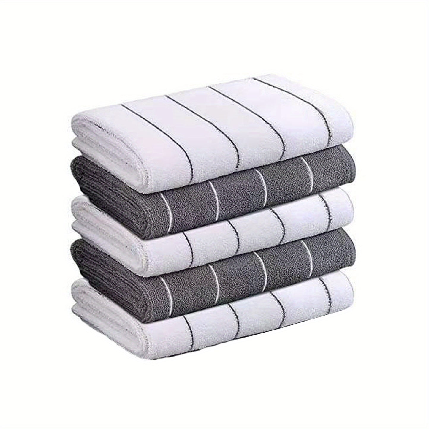 [Super Absorbent Towels] 5pcs HYER KITCHEN Super Absorbent Microfiber Cleaning Towels, Quick-Drying, Striped Gray and White, Multipurpose for Kitchen & Bathroom Use