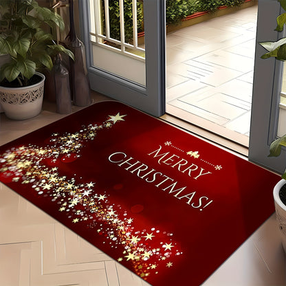 1pc Festive Christmas Welcome Doormat - Anti-Slip, Stain-Resistant, Machine Washable Area Rug with Shiny Star Pattern for Living Room, Bedroom, Kitchen, Office, Holiday Home Decoration - Perfect for Christmas Festival Celebra