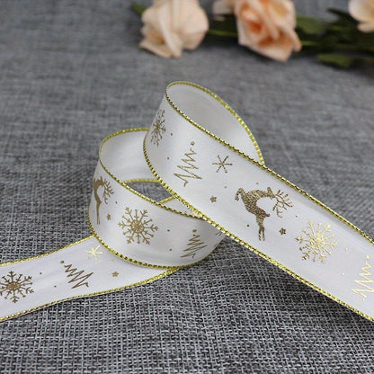 1pc 5 Yards 25mm Bronzing Christmas Ribbon Printed Polyester Ribbon For Christmas Decoration Gift Wrapping DIY Sewing Fabric