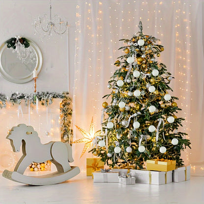 18pcs, White Foam Christmas Balls Ornaments For Xmas Tree Hanging Pendant Ball Holiday New Year Wedding Party Home Decoration Supplies