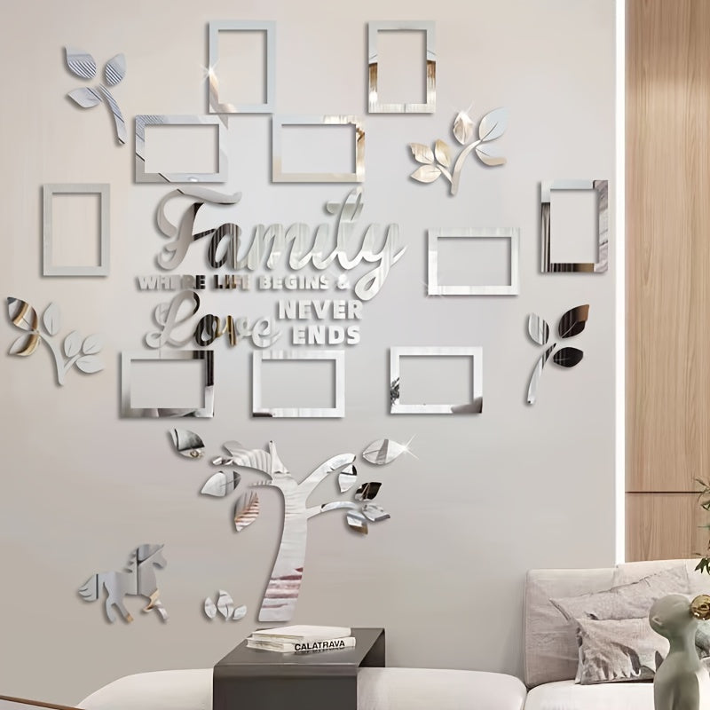 10-piece Photo Frame Combination Puzzle Photo Frame Tree Acrylic Mirror Wall Stickers, Place Your Favorite Photos To Decorate The Blank Wall To Create A Bright And Fashionable Visual Effect To Enhance The Beauty Of The Space!