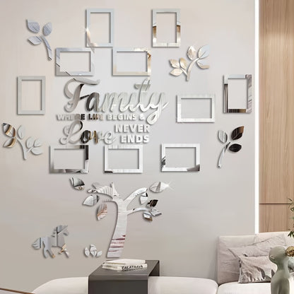 10-piece Photo Frame Combination Puzzle Photo Frame Tree Acrylic Mirror Wall Stickers, Place Your Favorite Photos To Decorate The Blank Wall To Create A Bright And Fashionable Visual Effect To Enhance The Beauty Of The Space!