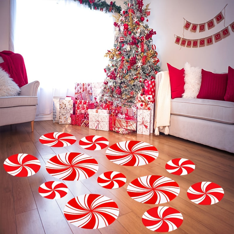 12pcs Red Candy Stickers, Christmas Decoration, Red Candy Wall Floor Stickers, Christmas Decoration Window Stickers, Christmas Party Decoration, Home Decoration Stickers, Christmas Party Supply
