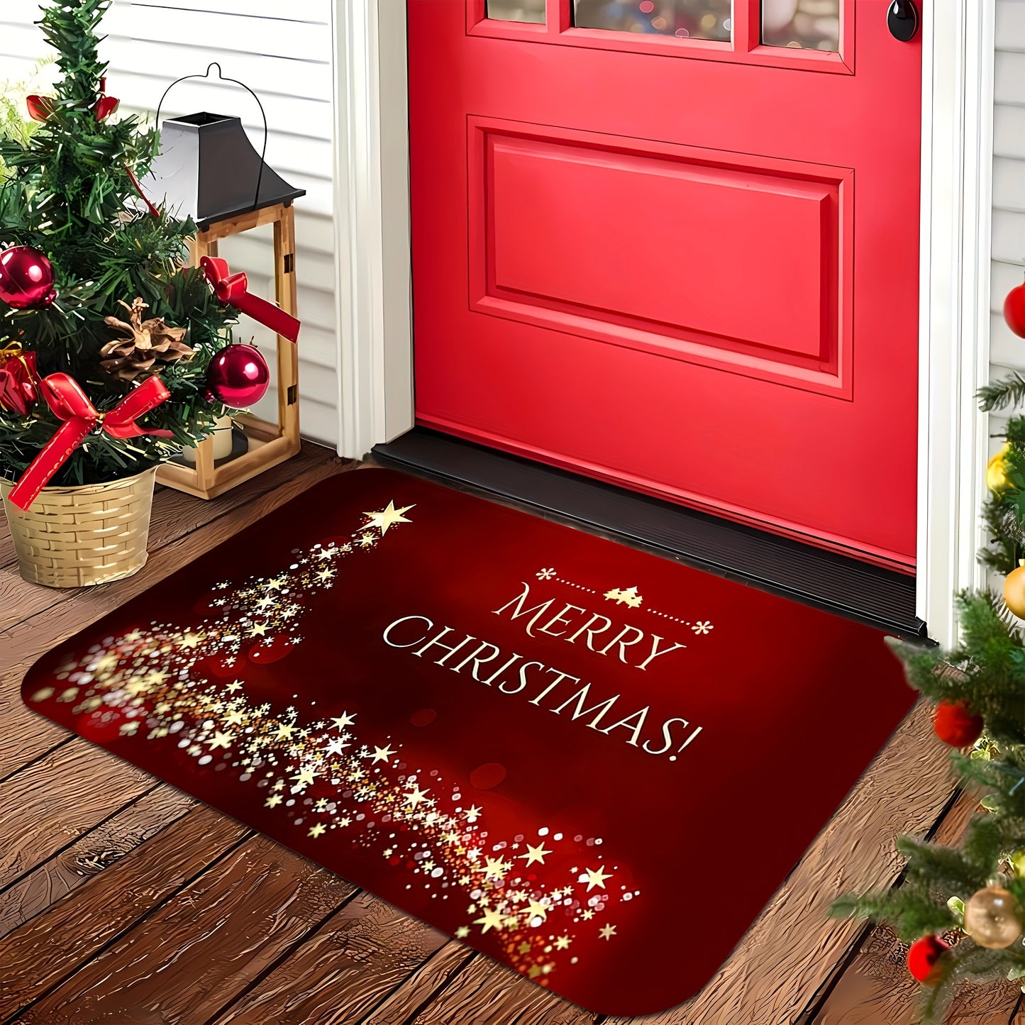 1pc Festive Christmas Welcome Doormat - Anti-Slip, Stain-Resistant, Machine Washable Area Rug with Shiny Star Pattern for Living Room, Bedroom, Kitchen, Office, Holiday Home Decoration - Perfect for Christmas Festival Celebra