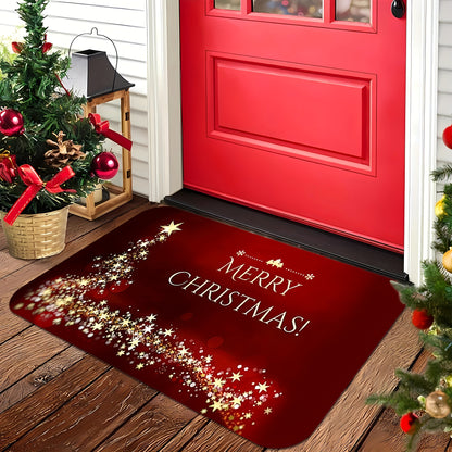 1pc Festive Christmas Welcome Doormat - Anti-Slip, Stain-Resistant, Machine Washable Area Rug with Shiny Star Pattern for Living Room, Bedroom, Kitchen, Office, Holiday Home Decoration - Perfect for Christmas Festival Celebra