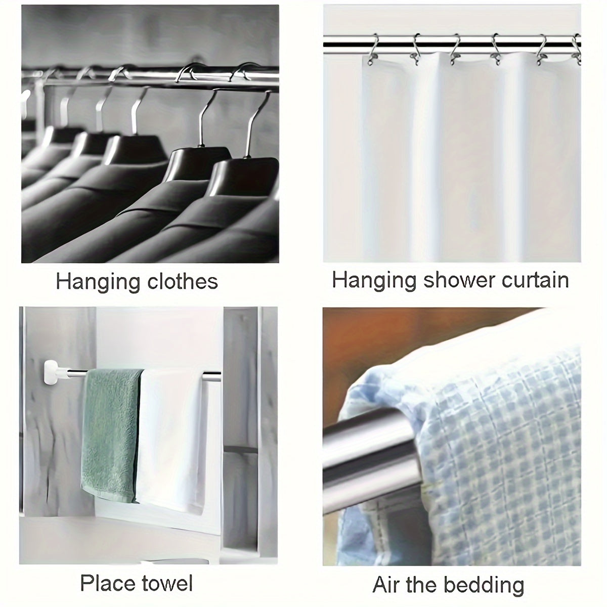 1pc Adjustable Tension Curtain Rod - Multipurpose Heavy-Duty No-Drill Extendable Rod for Shower, Closet, Window, Towel Rack - Metal & Plastic Home Accessory