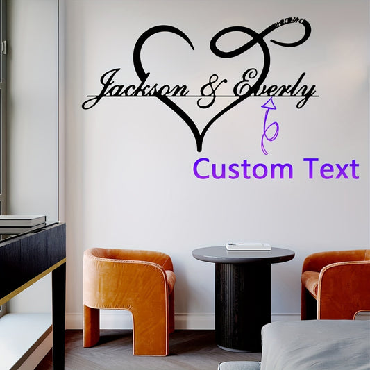 1pc Customizable Art Deco Metal Sign, Personalized Heart Silhouette Wall Art with Signature & Surname, Matte Finish Love Themed Decor for Home, Kitchen, Restaurant, Outdoor Garden, Reusable Pre-pasted Metal Hollow Cutout Craf