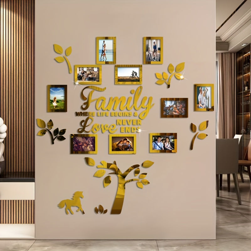 10-piece Photo Frame Combination Puzzle Photo Frame Tree Acrylic Mirror Wall Stickers, Place Your Favorite Photos To Decorate The Blank Wall To Create A Bright And Fashionable Visual Effect To Enhance The Beauty Of The Space!