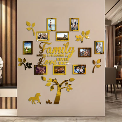 10-piece Photo Frame Combination Puzzle Photo Frame Tree Acrylic Mirror Wall Stickers, Place Your Favorite Photos To Decorate The Blank Wall To Create A Bright And Fashionable Visual Effect To Enhance The Beauty Of The Space!
