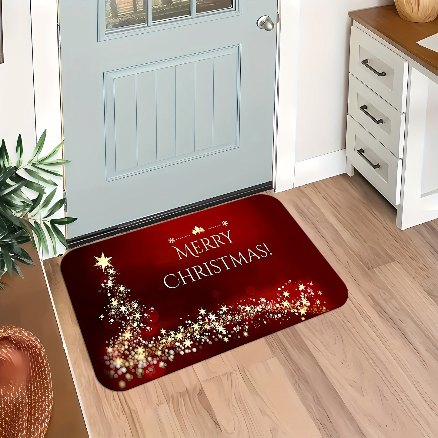 1pc Festive Christmas Welcome Doormat - Anti-Slip, Stain-Resistant, Machine Washable Area Rug with Shiny Star Pattern for Living Room, Bedroom, Kitchen, Office, Holiday Home Decoration - Perfect for Christmas Festival Celebra