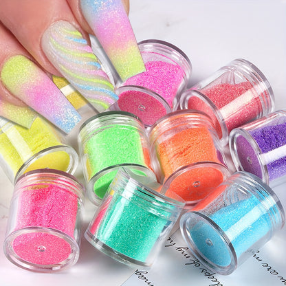 10 Bottles Shiny Candy Nail Glitter Iridescent Sparkly Sugar Powder Chrome Pigment Dust For Nail Polish DIY Manicure Art Decoration